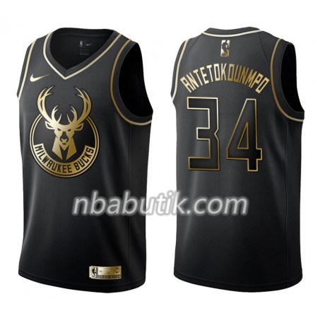 NBA Mænd Trøje Milwaukee Bucks Giannis Antetokounmpo 34 Nike Sort Golden Edition Swingman NBA Mænd Trøje Milwaukee Bucks Giannis Antetokounmpo 34 Nike Sort Golden Edition Swingman